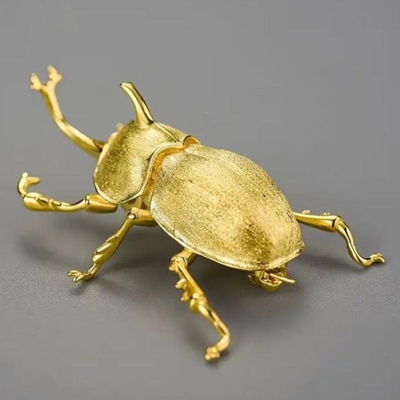 Rhinoceros Beetle Brooch In 925 Sterling Silver 18K Gold  Artisan Handmade 925 Silver Trypoxylus Dichotomus Brooch